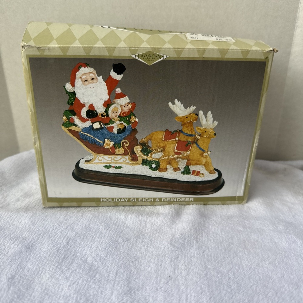 Diamond Collection Resin Holiday Sleigh And Reindeer‎ 5" Long In Box